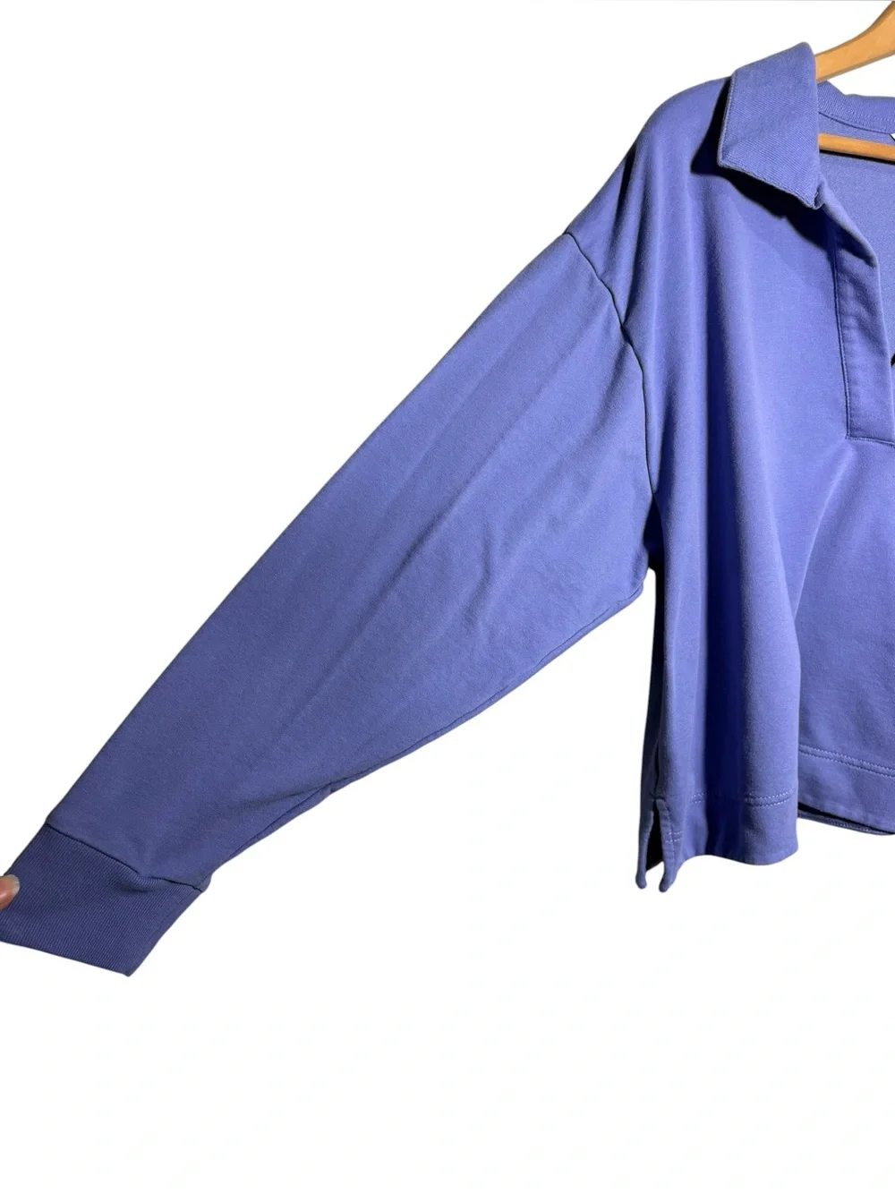 ATHLETA | Women Adonis Purple Retroterry Polo Sweatshirt size L Pullover Cropped